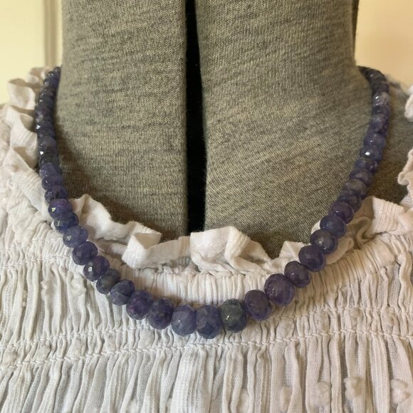 Blue Sapphire Faceted Graduated Quartz Stone Necklace 17" Choker VTG 90s - Picture 1 of 5